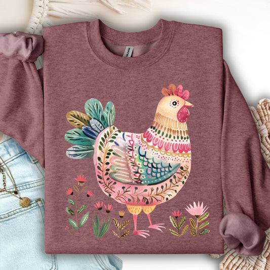 Folk Art Chicken Sweatshirt