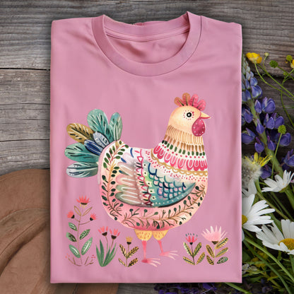 Folk Art Chicken and Flowers T-Shirt
