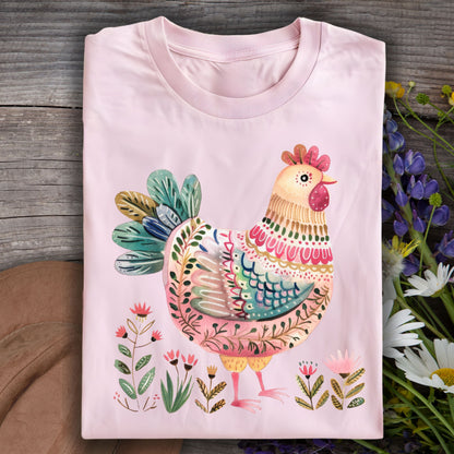 Folk Art Chicken and Flowers T-Shirt