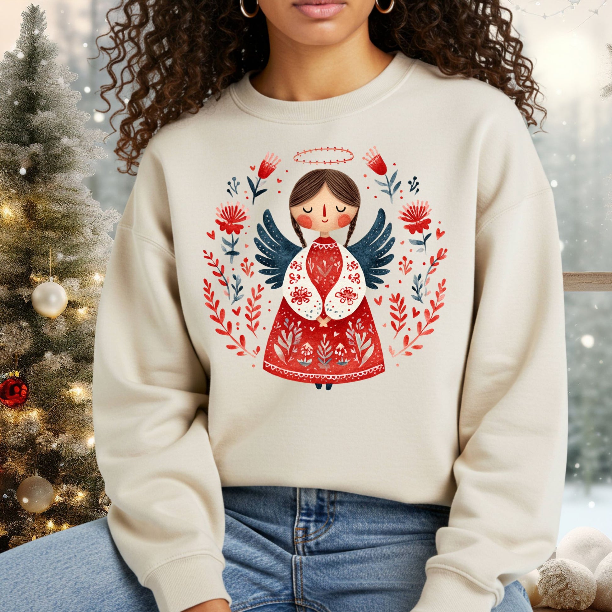 Folk Art Christmas Angel Sweatshirt