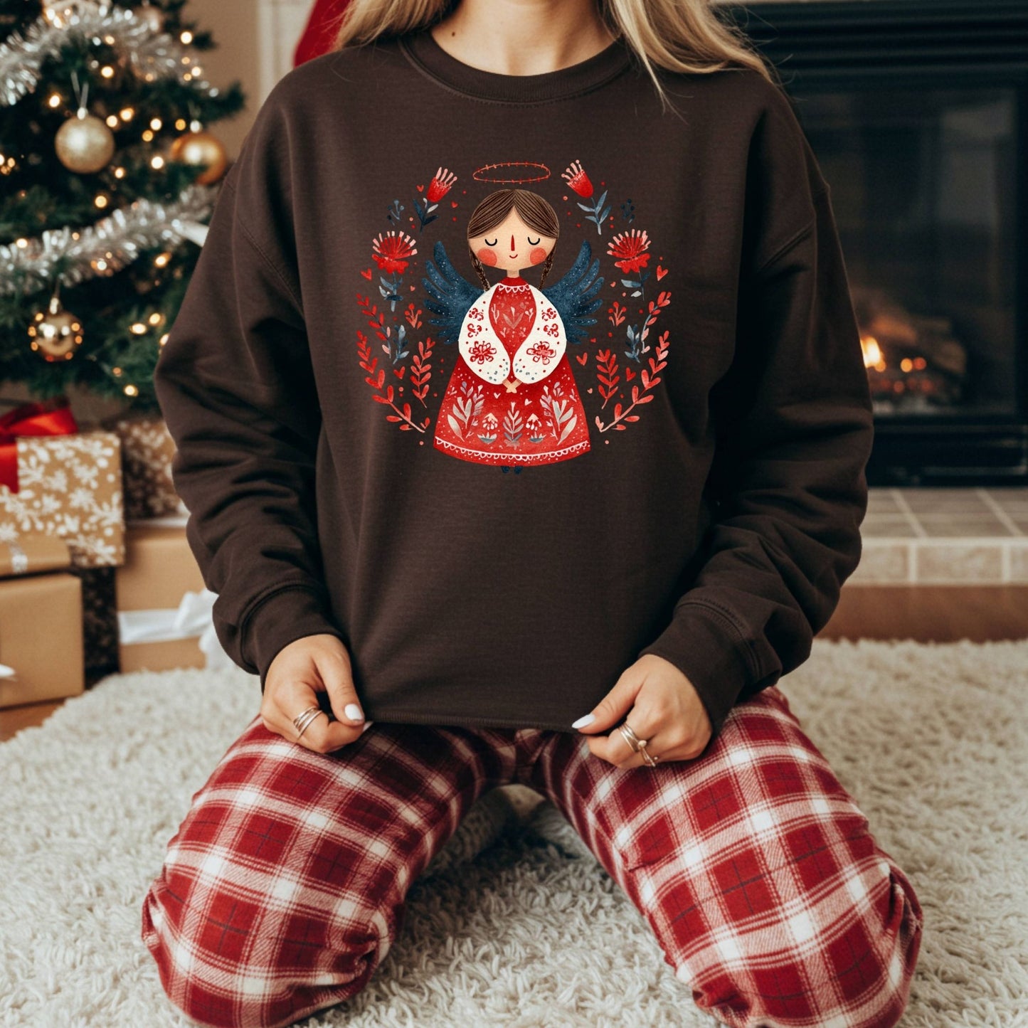 Folk Art Christmas Angel Sweatshirt