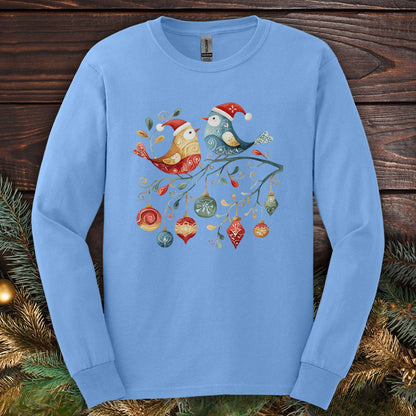 Folk Art Christmas Birds Long Sleeve Tee