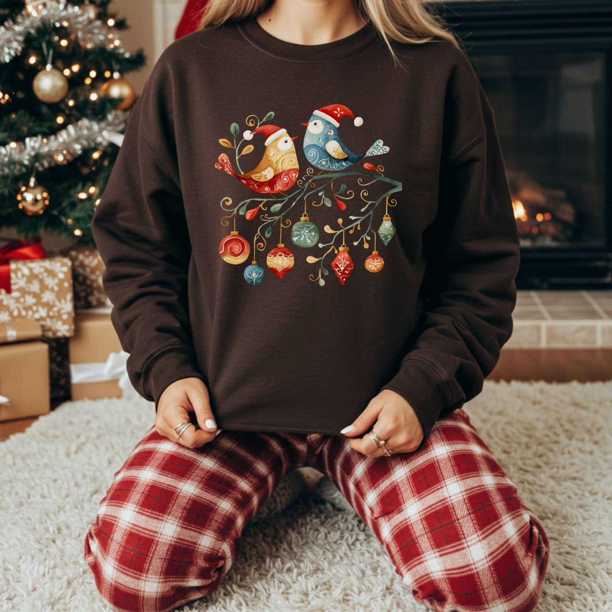 Folk Art Christmas Birds Sweatshirt