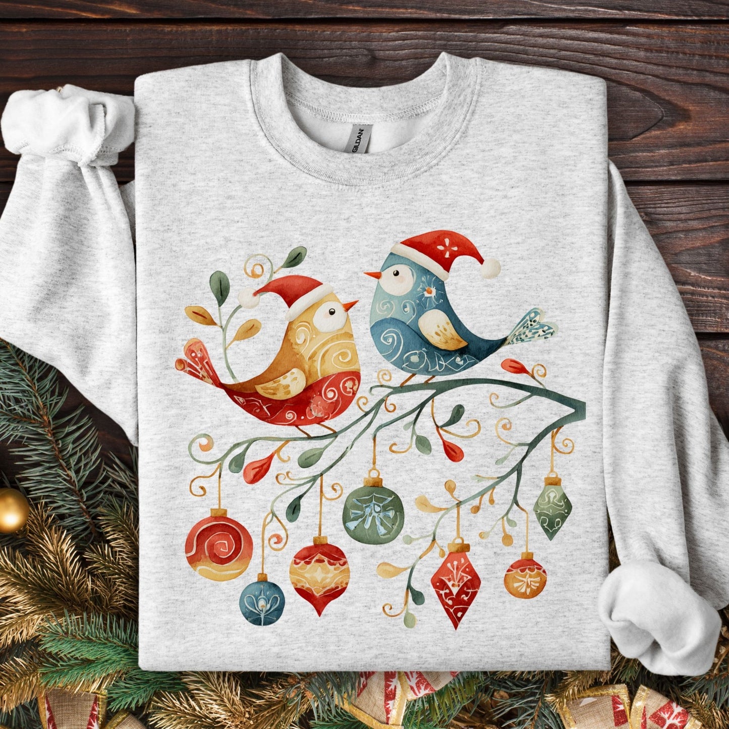 Folk Art Christmas Birds Sweatshirt
