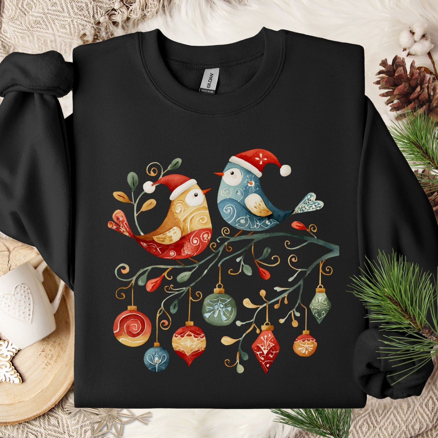 Folk Art Christmas Birds Sweatshirt