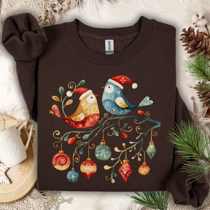 Folk Art Christmas Birds Sweatshirt