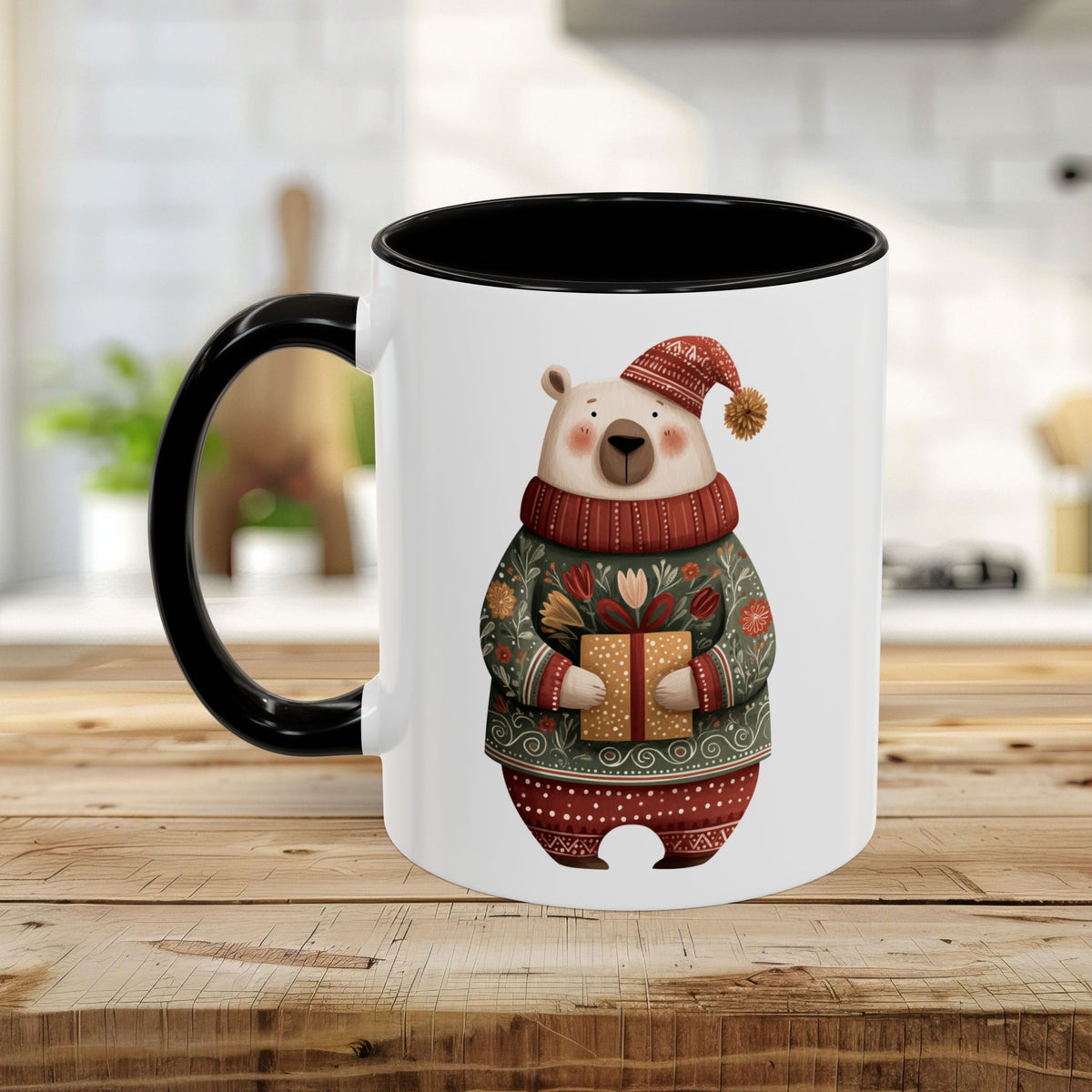 Folk Art Christmas Polar Bear Mug (11/15oz)
