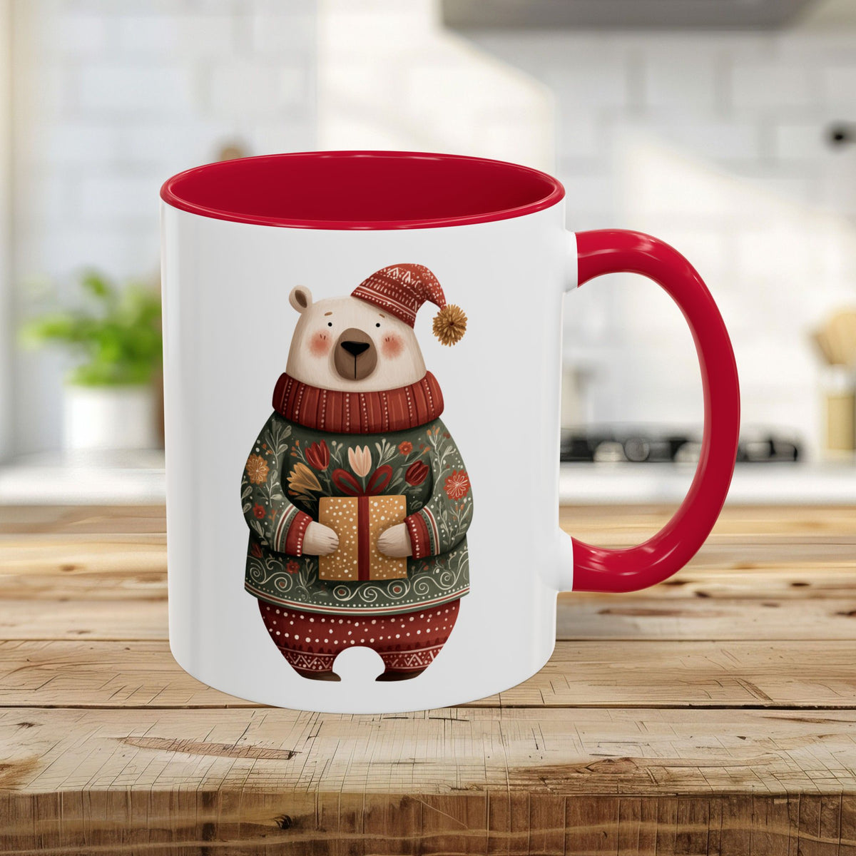 Folk Art Christmas Polar Bear Mug (11/15oz)