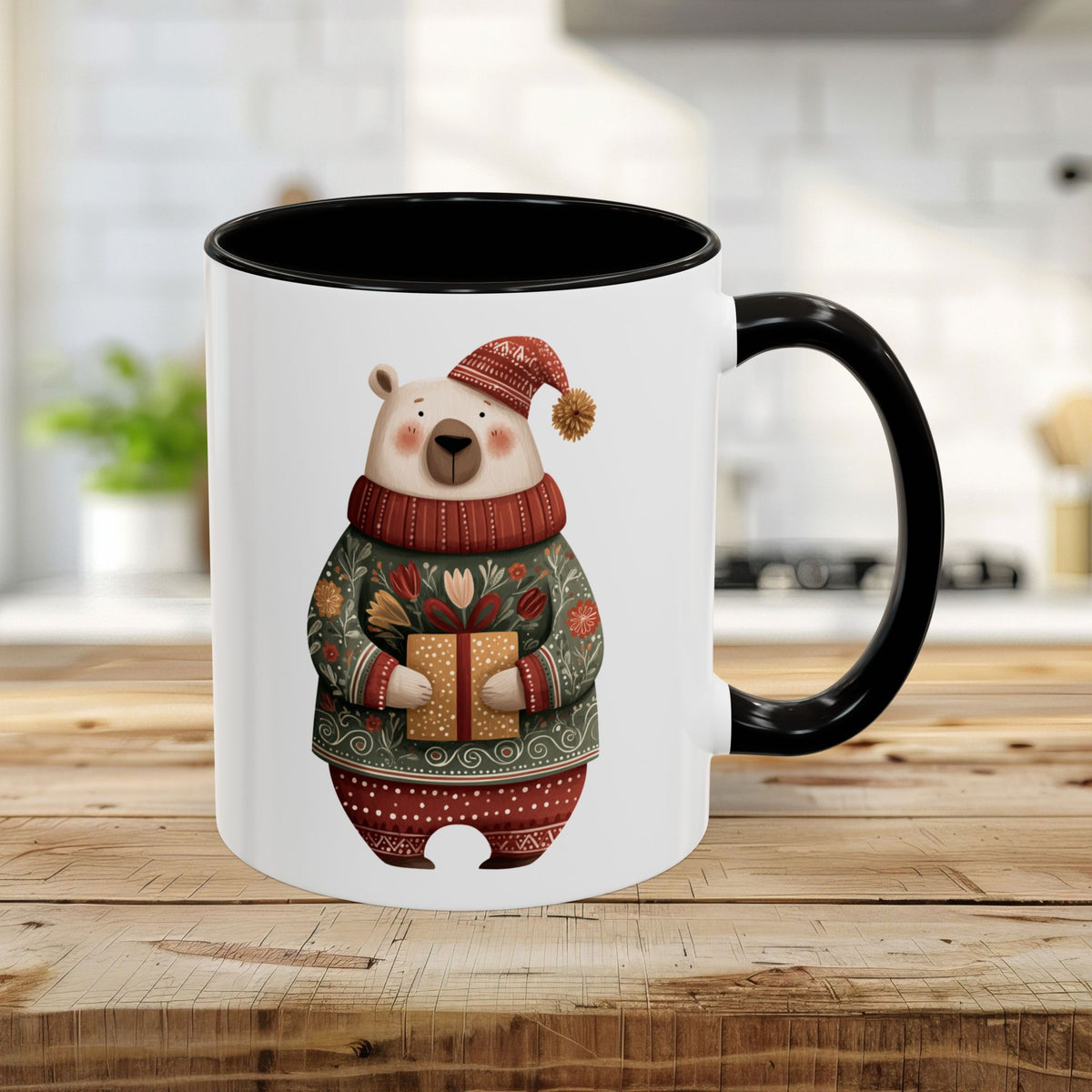 Folk Art Christmas Polar Bear Mug (11/15oz)