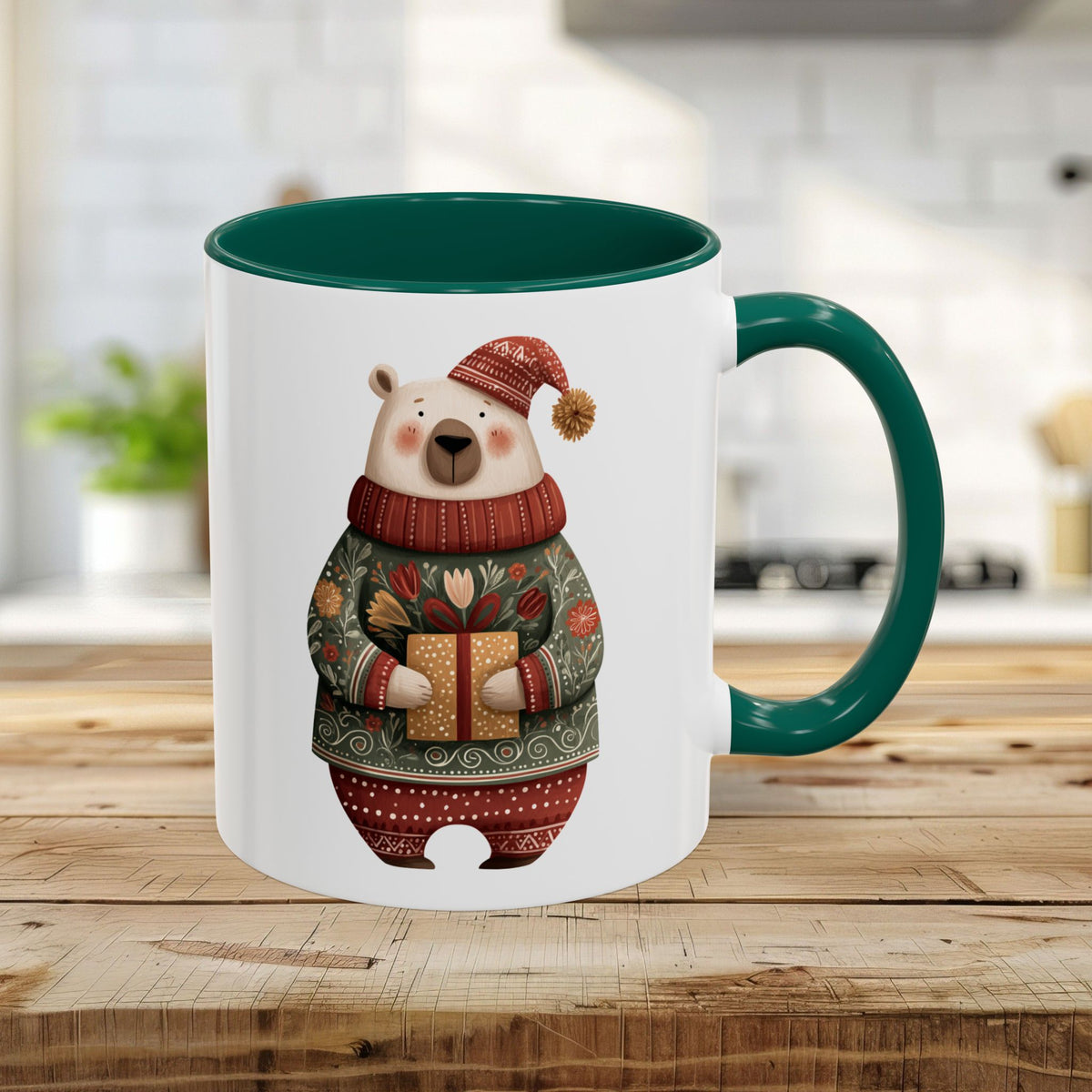 Folk Art Christmas Polar Bear Mug (11/15oz)