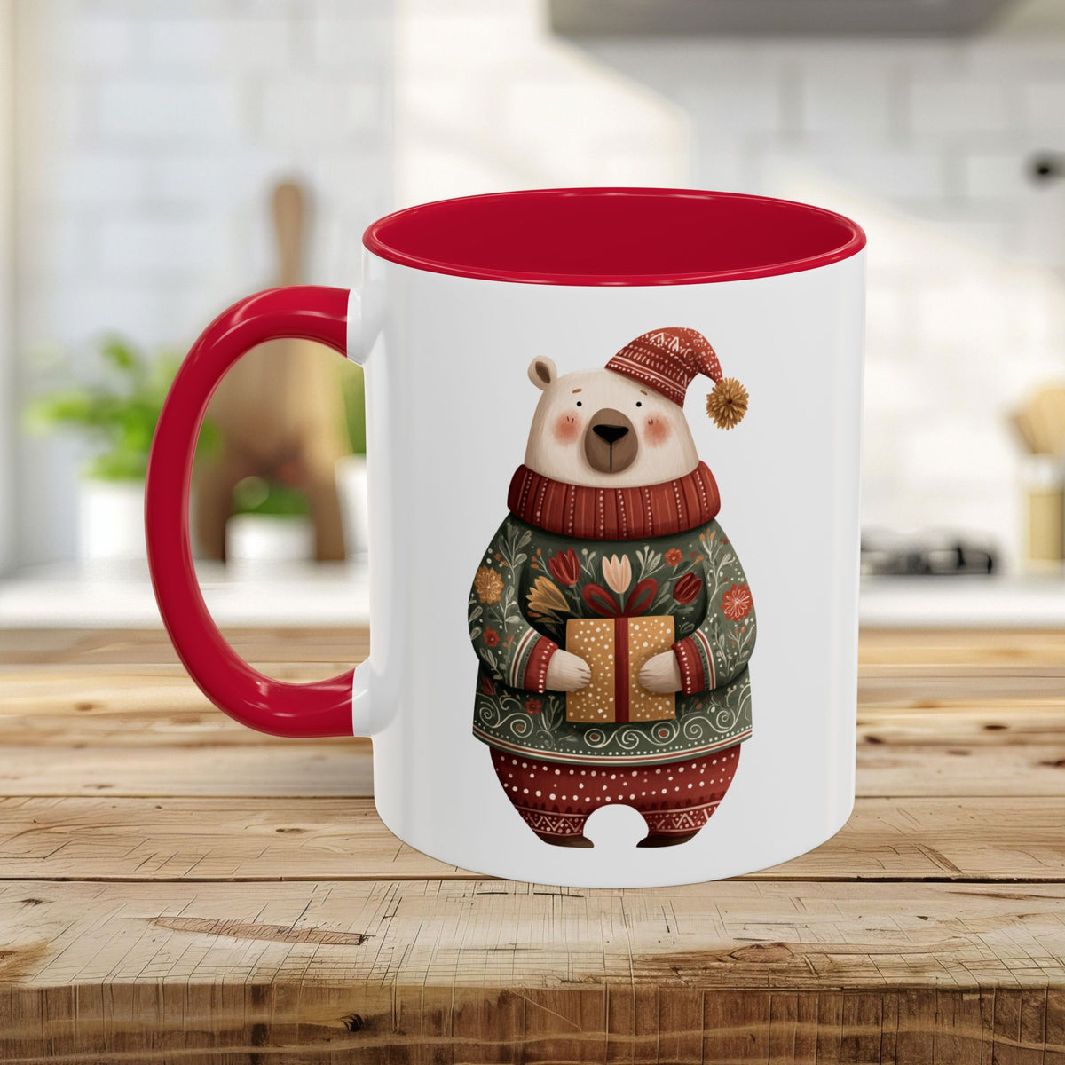 Folk Art Christmas Polar Bear Mug (11/15oz)