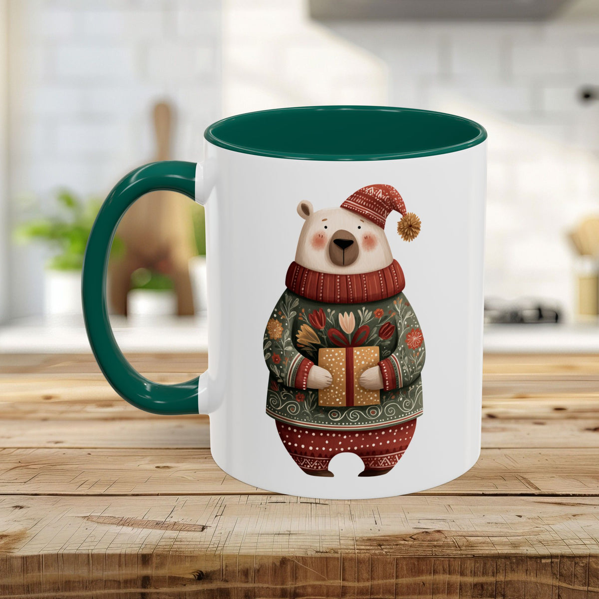 Folk Art Christmas Polar Bear Mug (11/15oz)