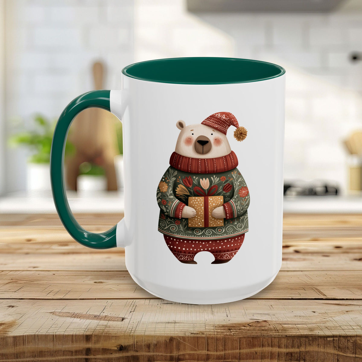 Folk Art Christmas Polar Bear Mug (11/15oz)