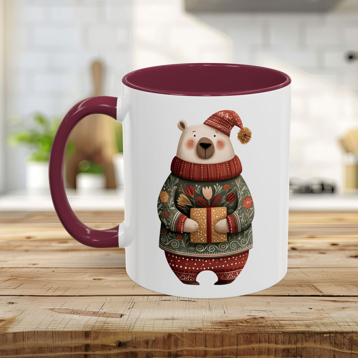 Folk Art Christmas Polar Bear Mug (11/15oz)