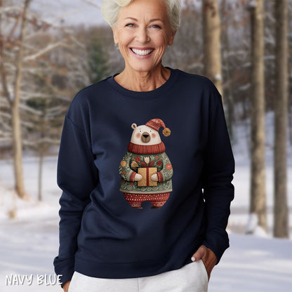 Folk Art Christmas Polar Bear Sweatshirt