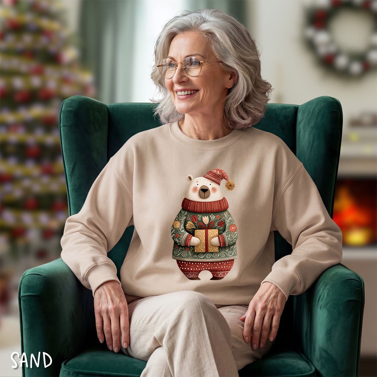 Folk Art Christmas Polar Bear Sweatshirt
