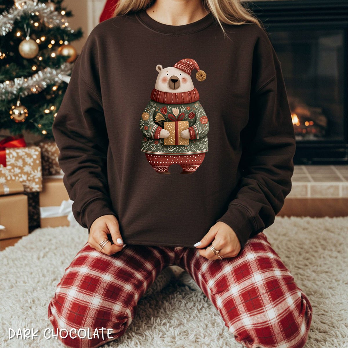 Folk Art Christmas Polar Bear Sweatshirt