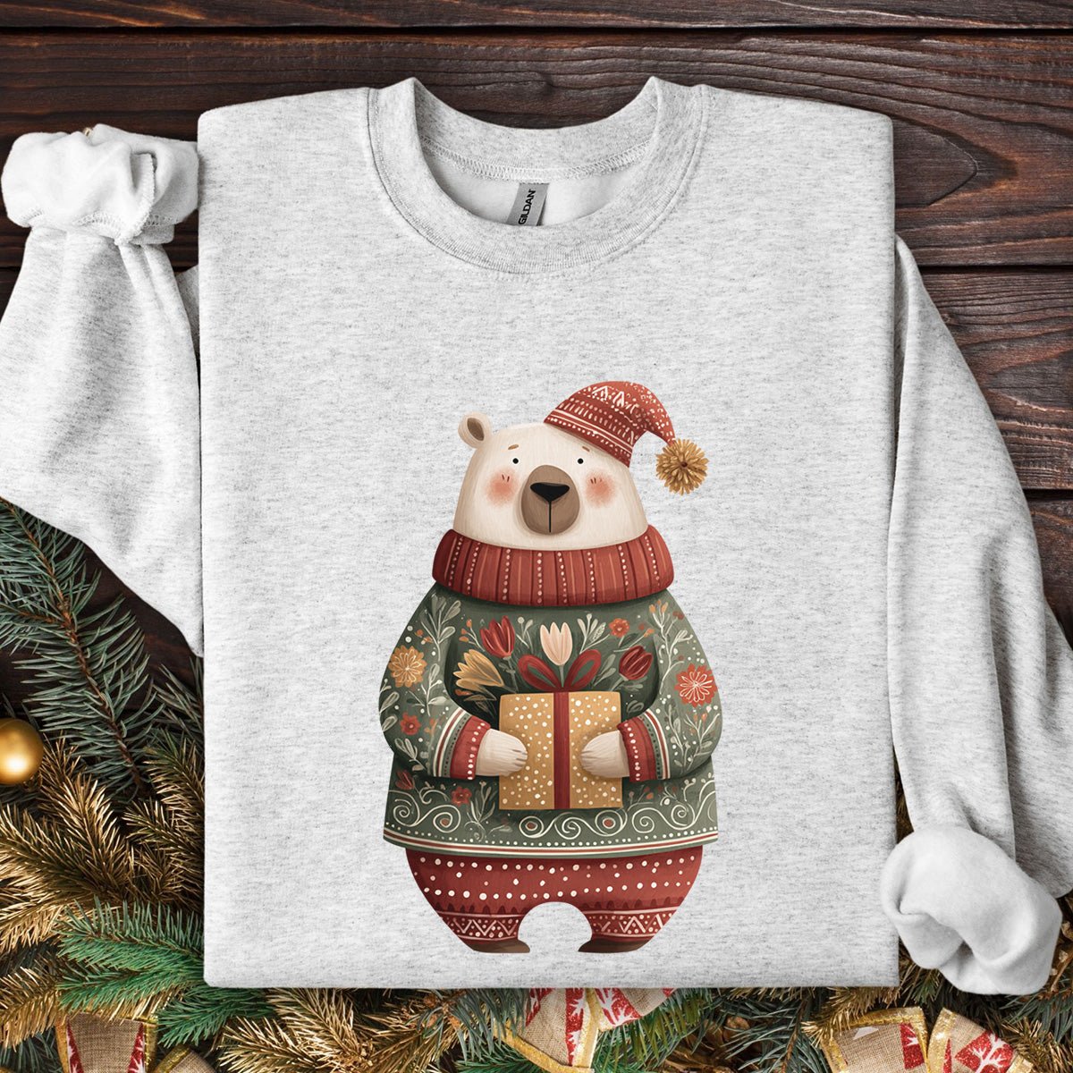 Folk Art Christmas Polar Bear Sweatshirt