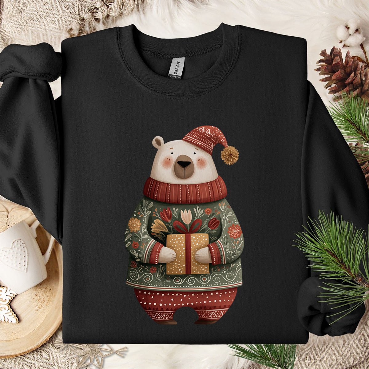 Folk Art Christmas Polar Bear Sweatshirt