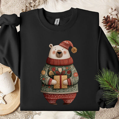 Folk Art Christmas Polar Bear Sweatshirt