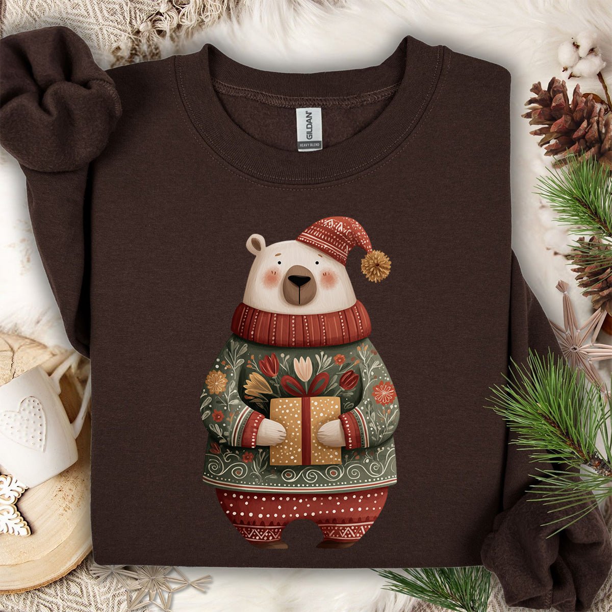 Folk Art Christmas Polar Bear Sweatshirt