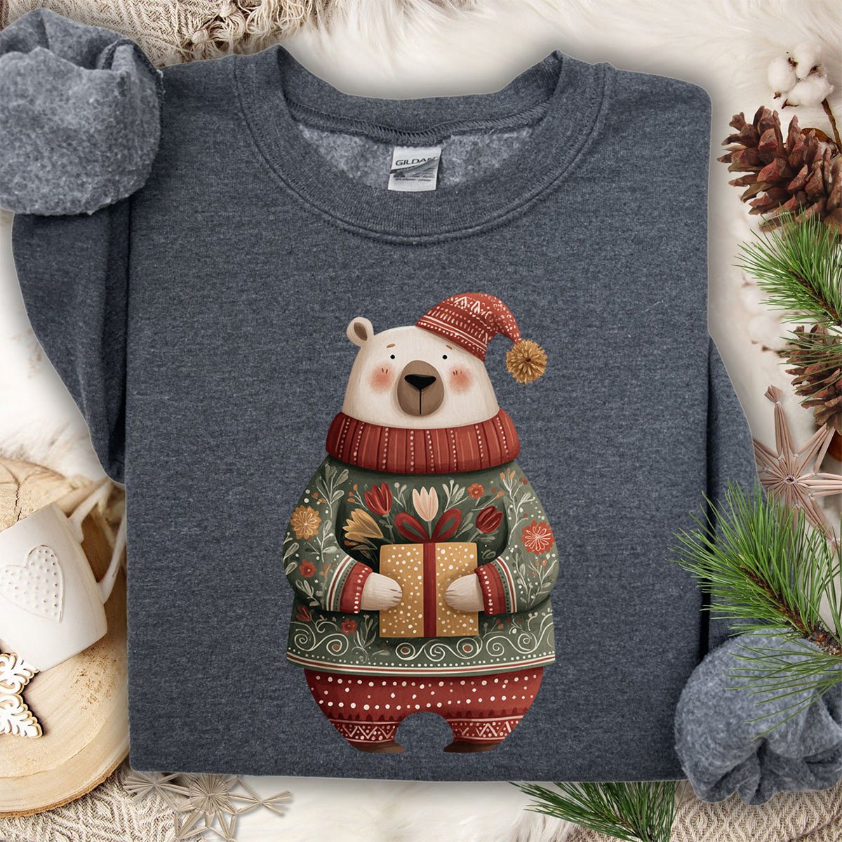 Folk Art Christmas Polar Bear Sweatshirt