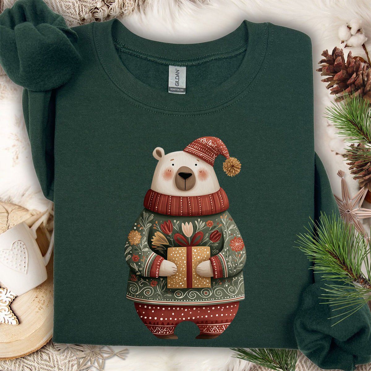 Folk Art Christmas Polar Bear Sweatshirt