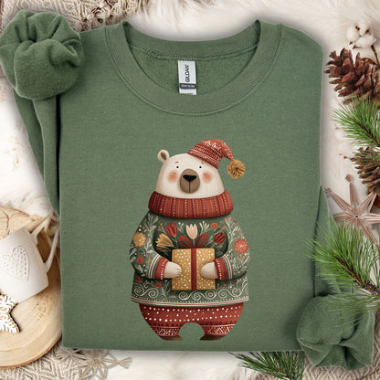 Folk Art Christmas Polar Bear Sweatshirt