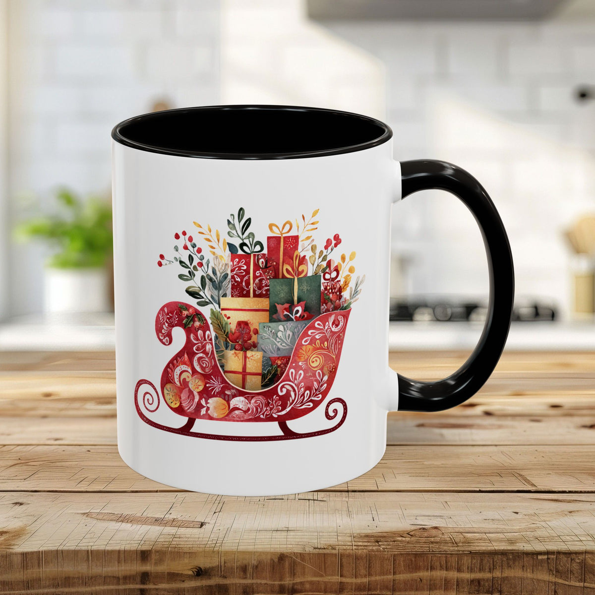 Folk Art Christmas Sleigh Mug (11/15oz)