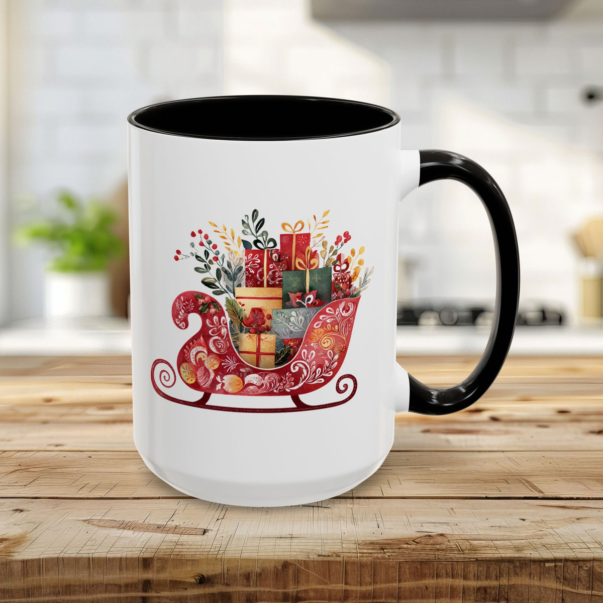 Folk Art Christmas Sleigh Mug (11/15oz)