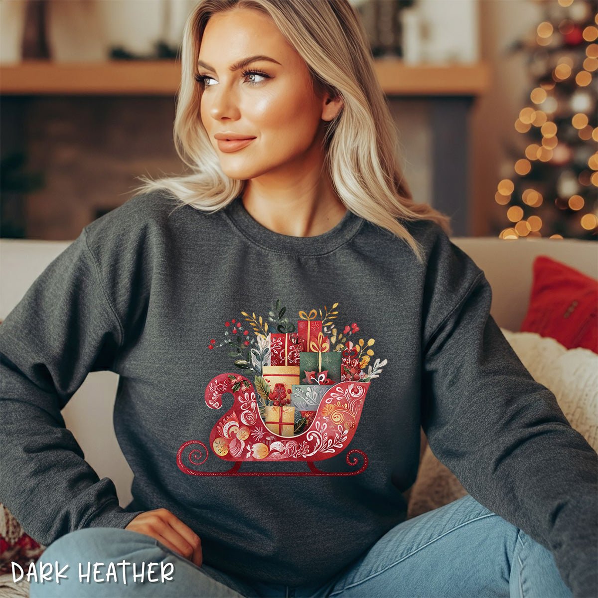 Folk Art Christmas Sleigh Sweatshirt