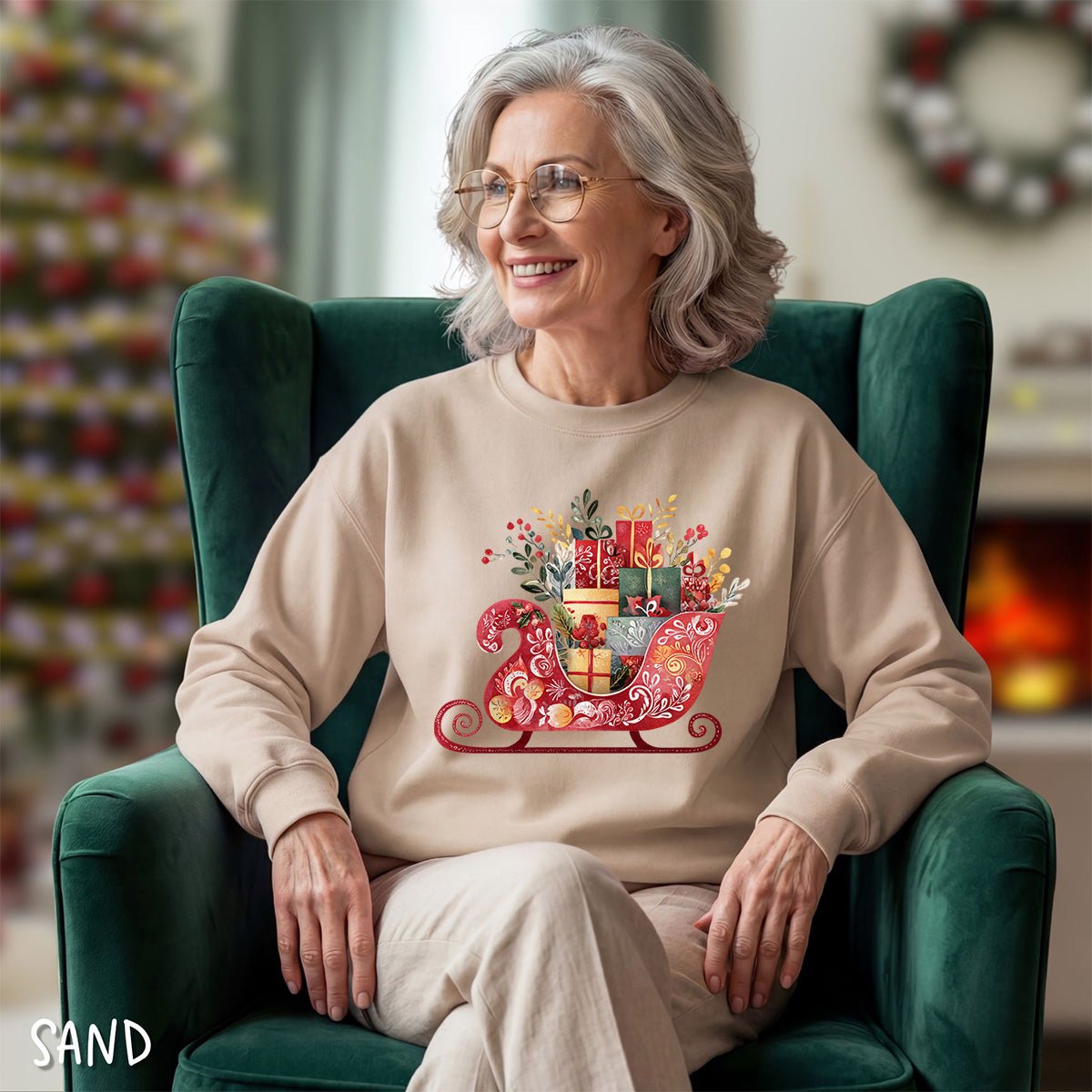Folk Art Christmas Sleigh Sweatshirt