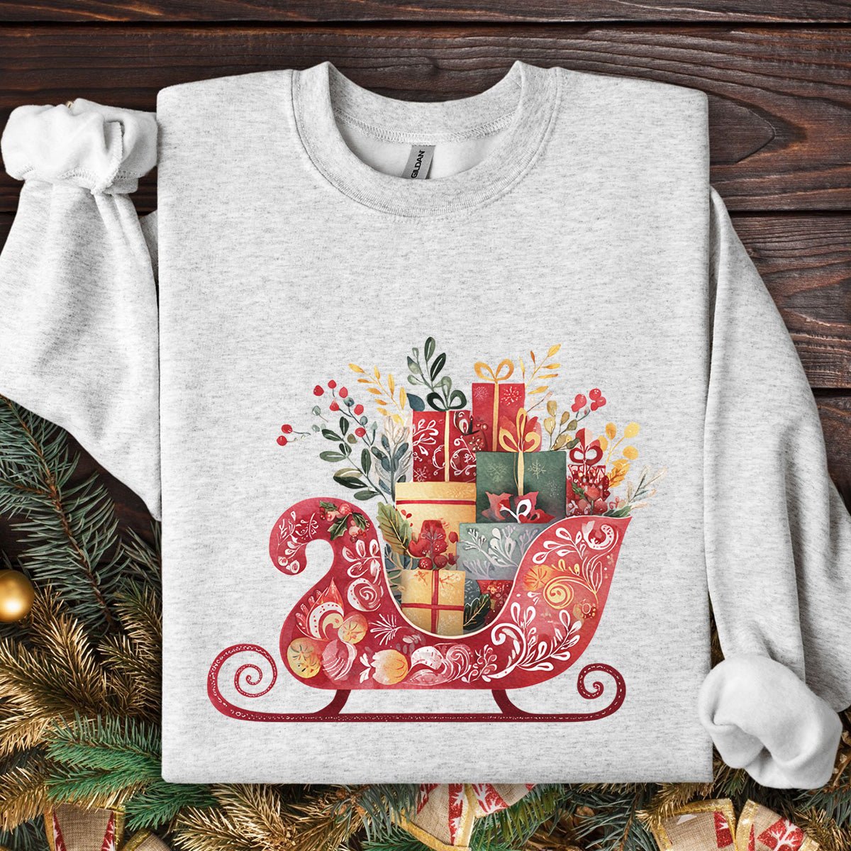 Folk Art Christmas Sleigh Sweatshirt