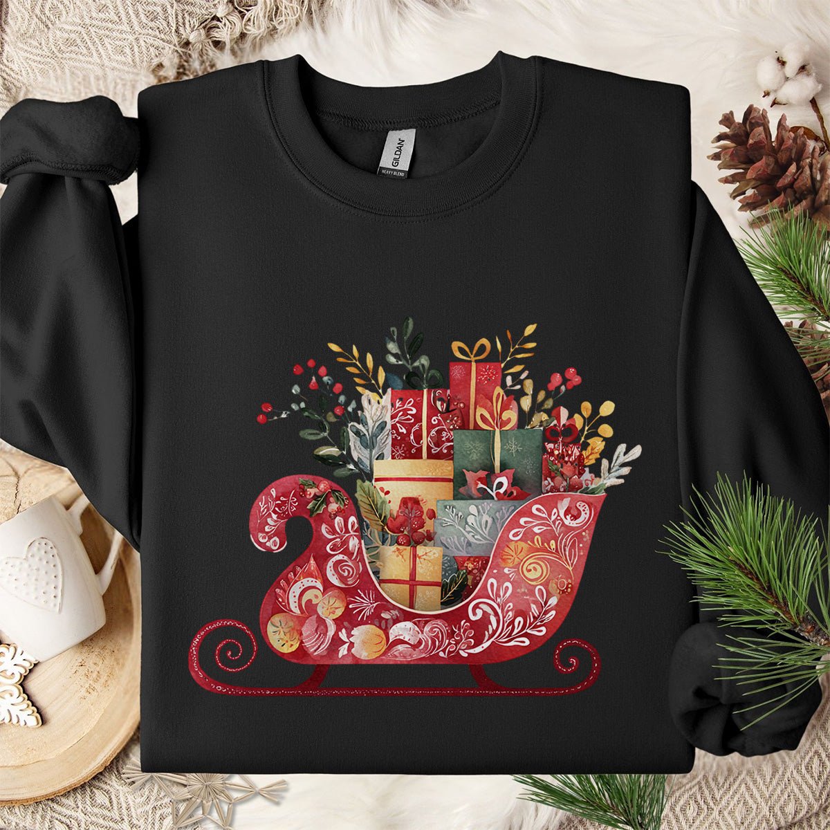 Folk Art Christmas Sleigh Sweatshirt