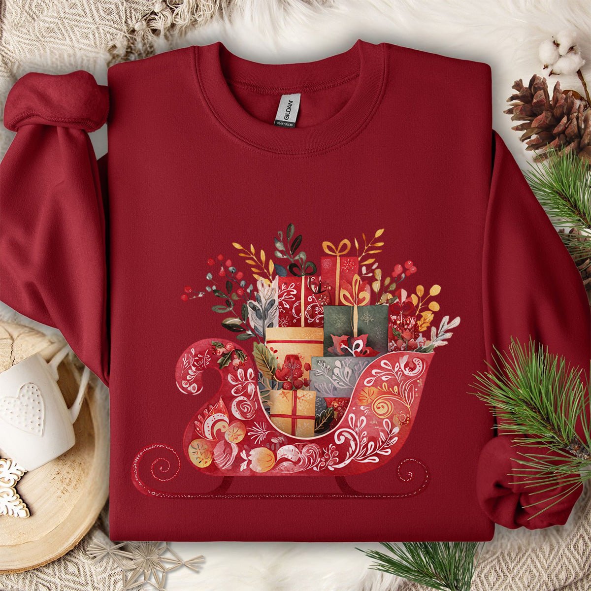 Folk Art Christmas Sleigh Sweatshirt