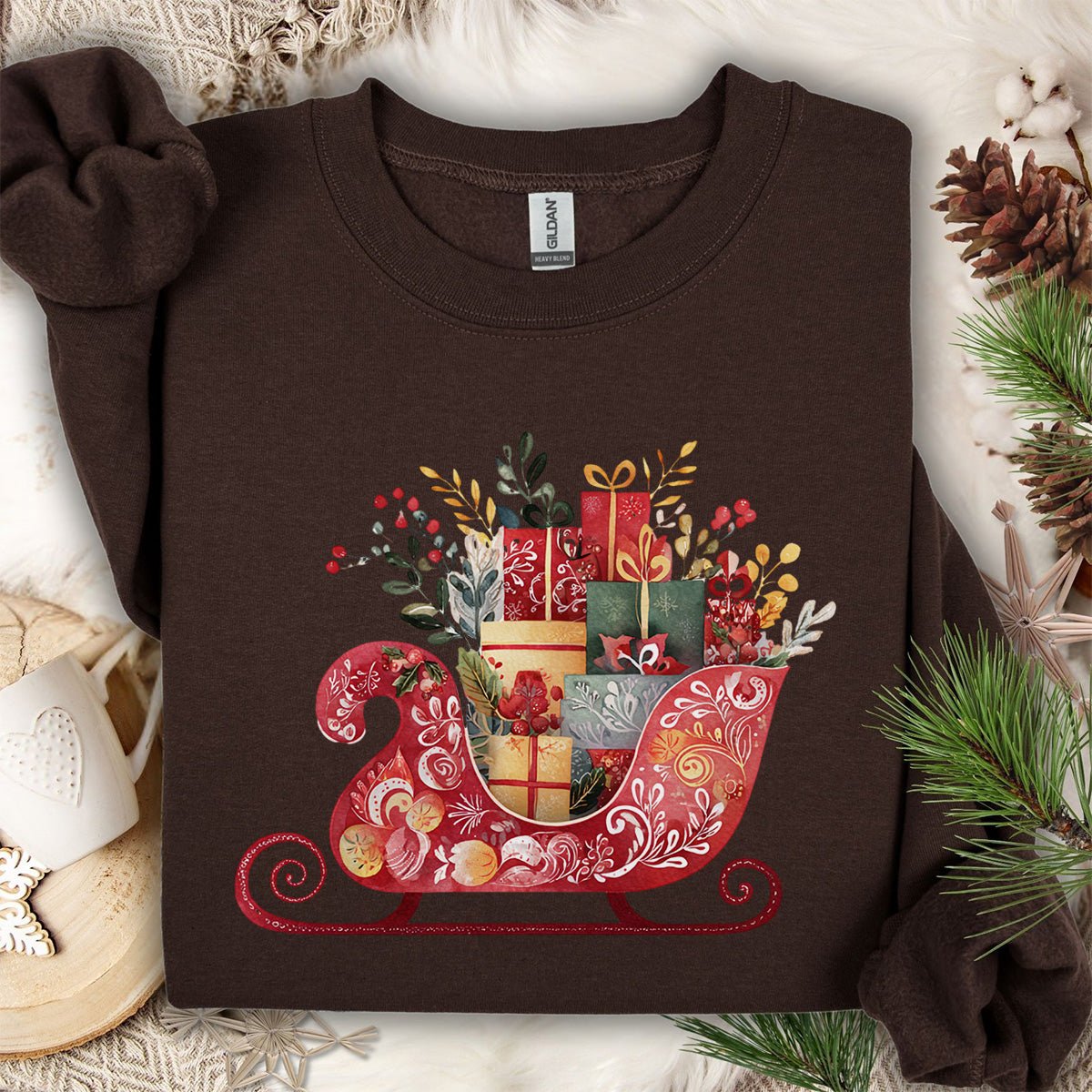 Folk Art Christmas Sleigh Sweatshirt