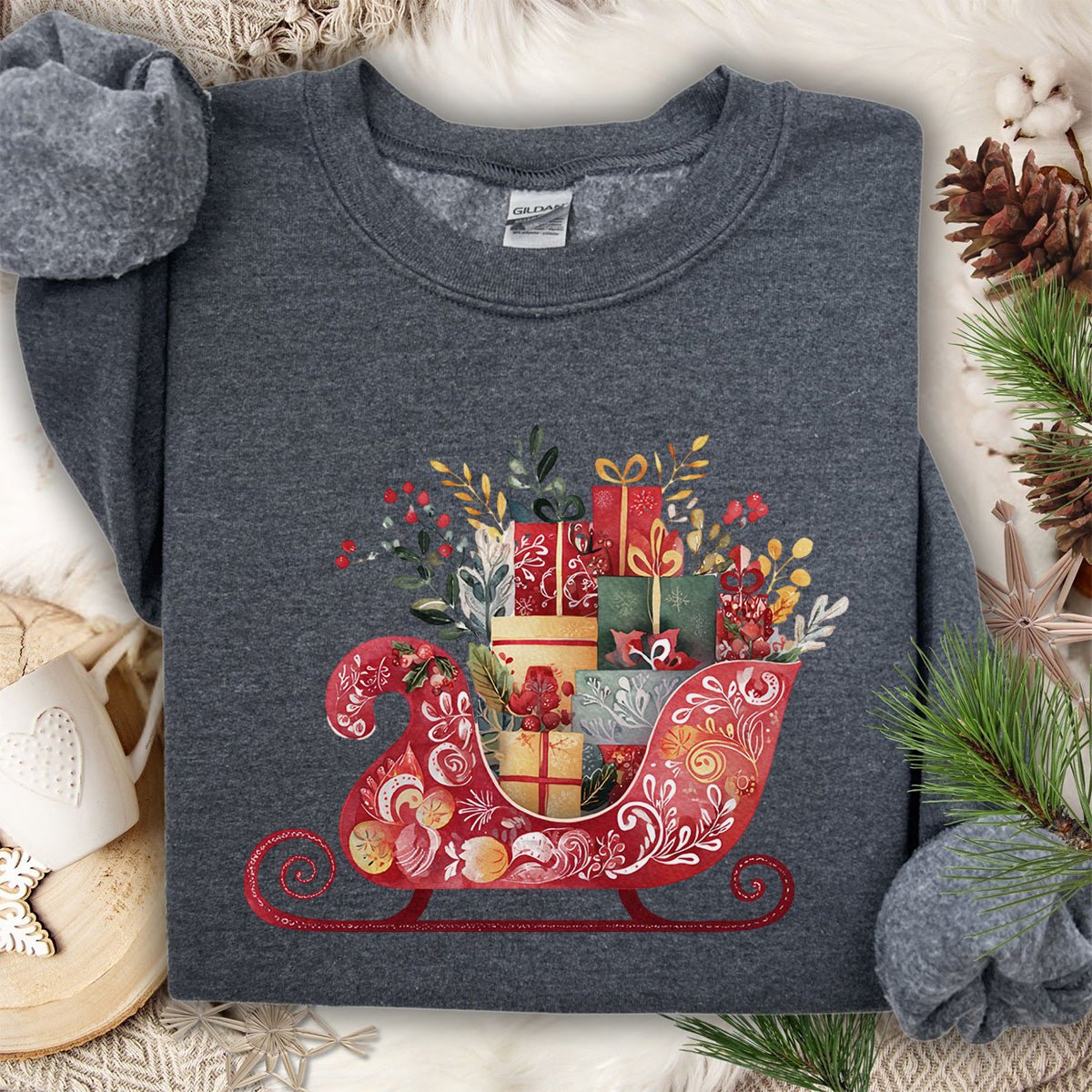 Folk Art Christmas Sleigh Sweatshirt