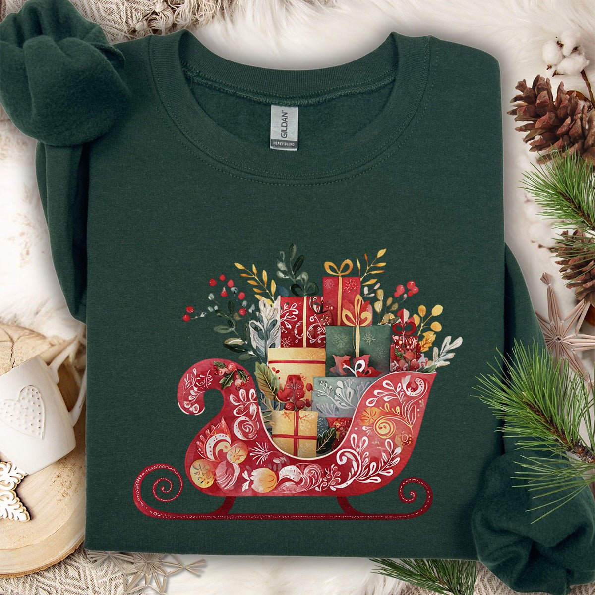 Folk Art Christmas Sleigh Sweatshirt