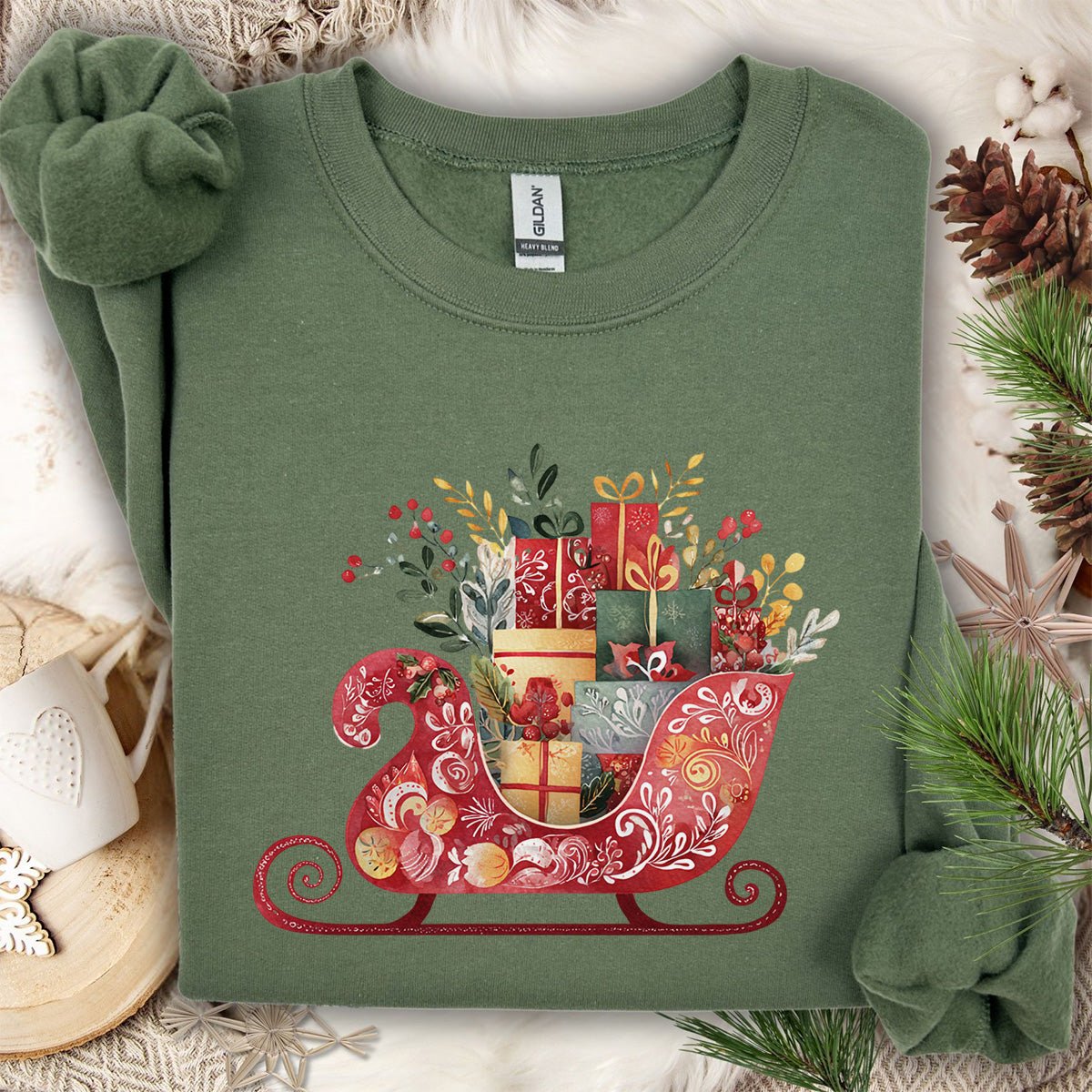 Folk Art Christmas Sleigh Sweatshirt