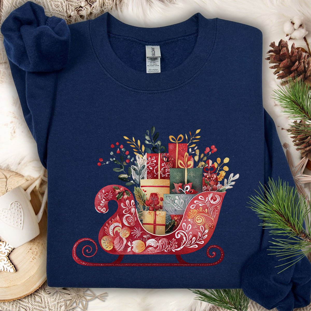 Folk Art Christmas Sleigh Sweatshirt