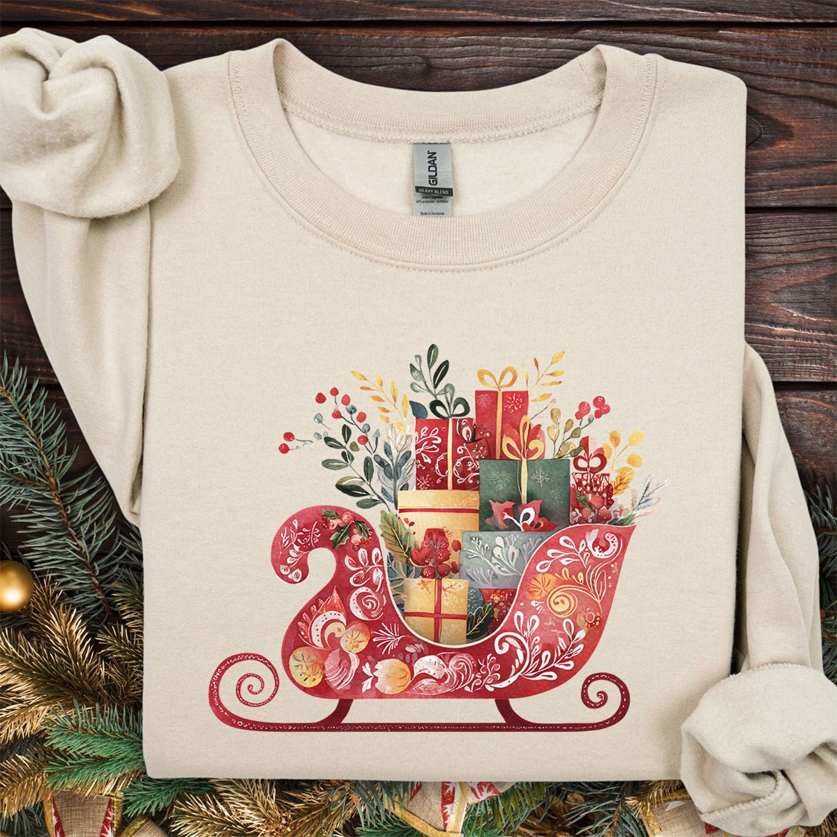Folk Art Christmas Sleigh Sweatshirt