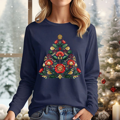 Folk Art Christmas Tree Long Sleeve Tee