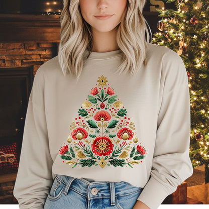 Folk Art Christmas Tree Long Sleeve Tee