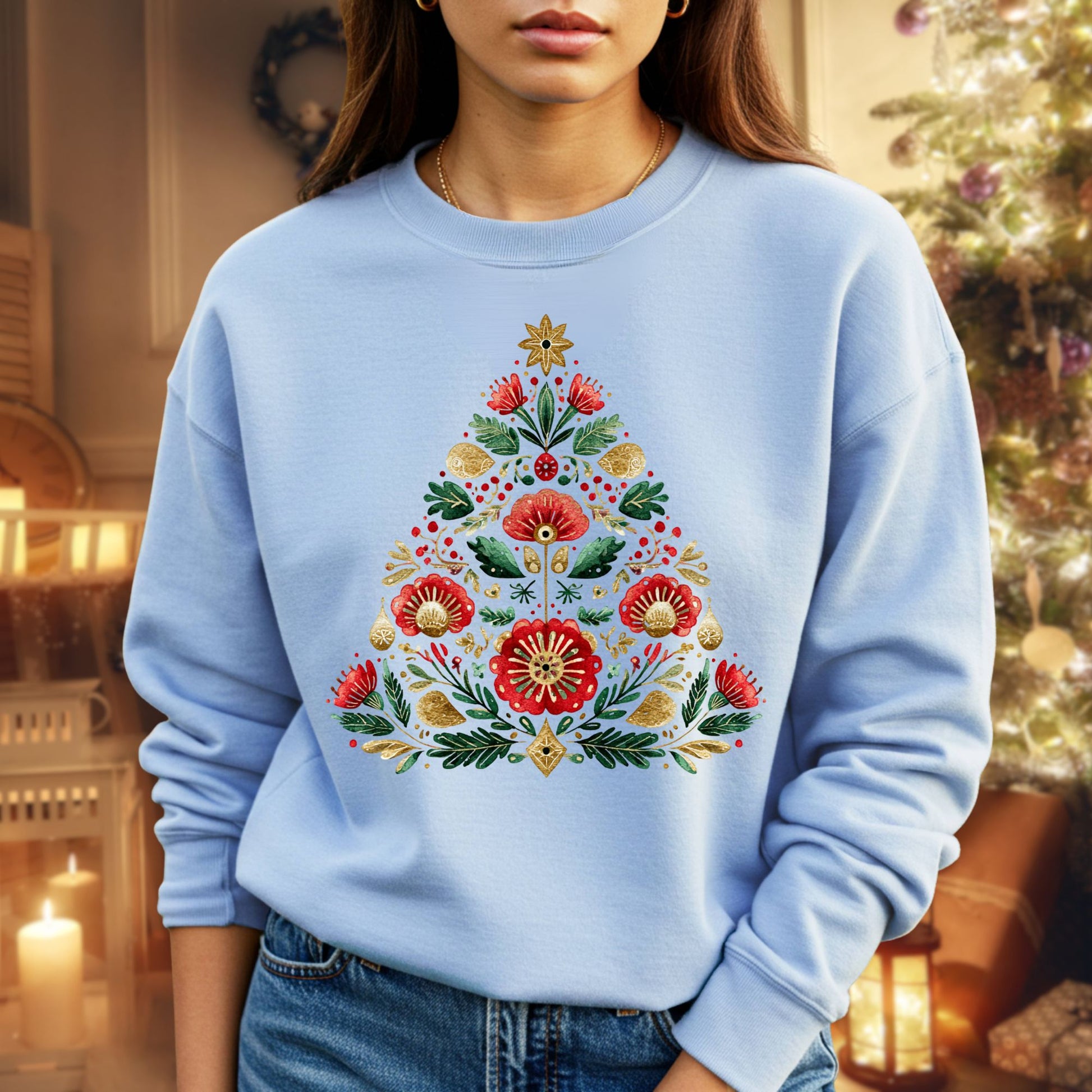 Folk Art Christmas Tree Sweatshirt