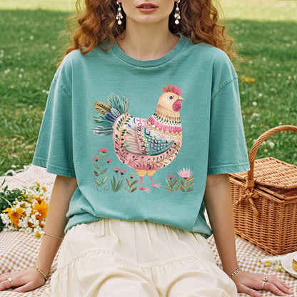 Folk Art Colorful Chicken T-Shirt