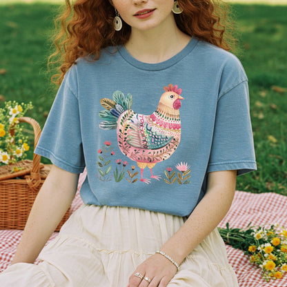 Folk Art Colorful Chicken T-Shirt