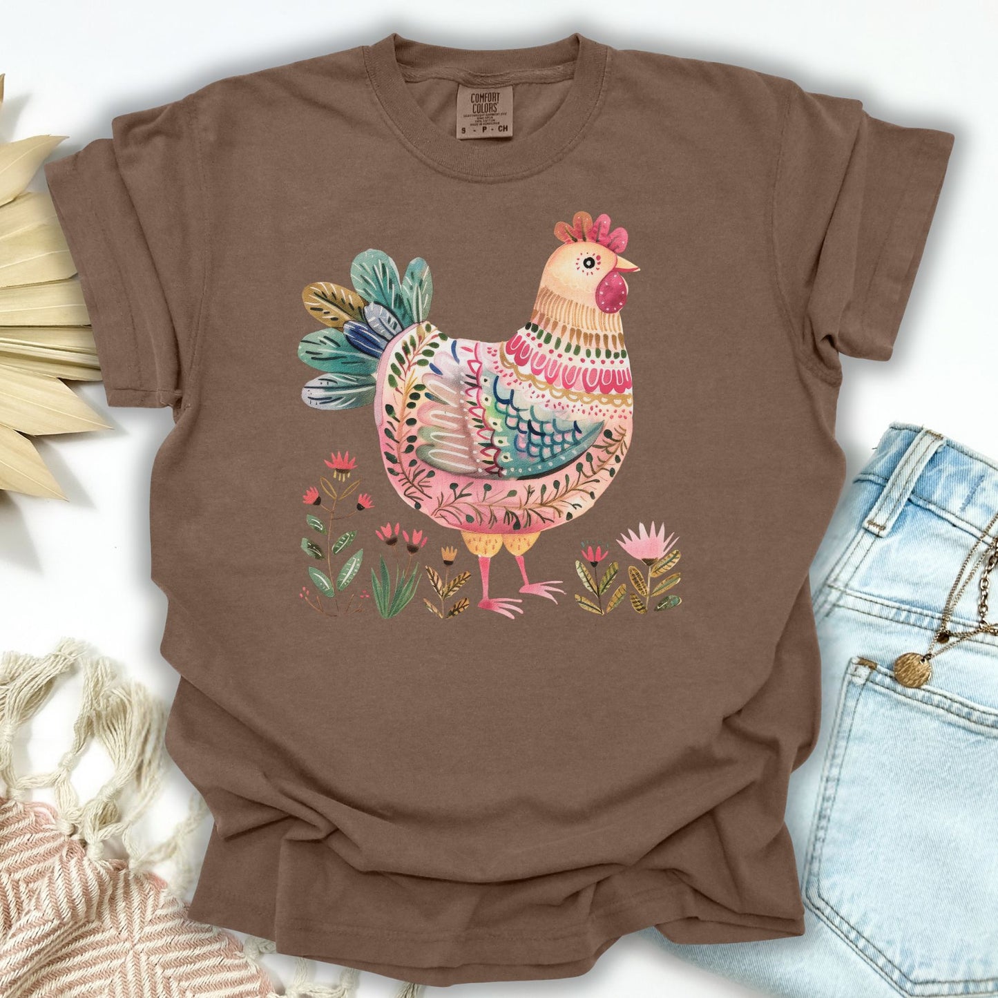 Folk Art Colorful Chicken T-Shirt