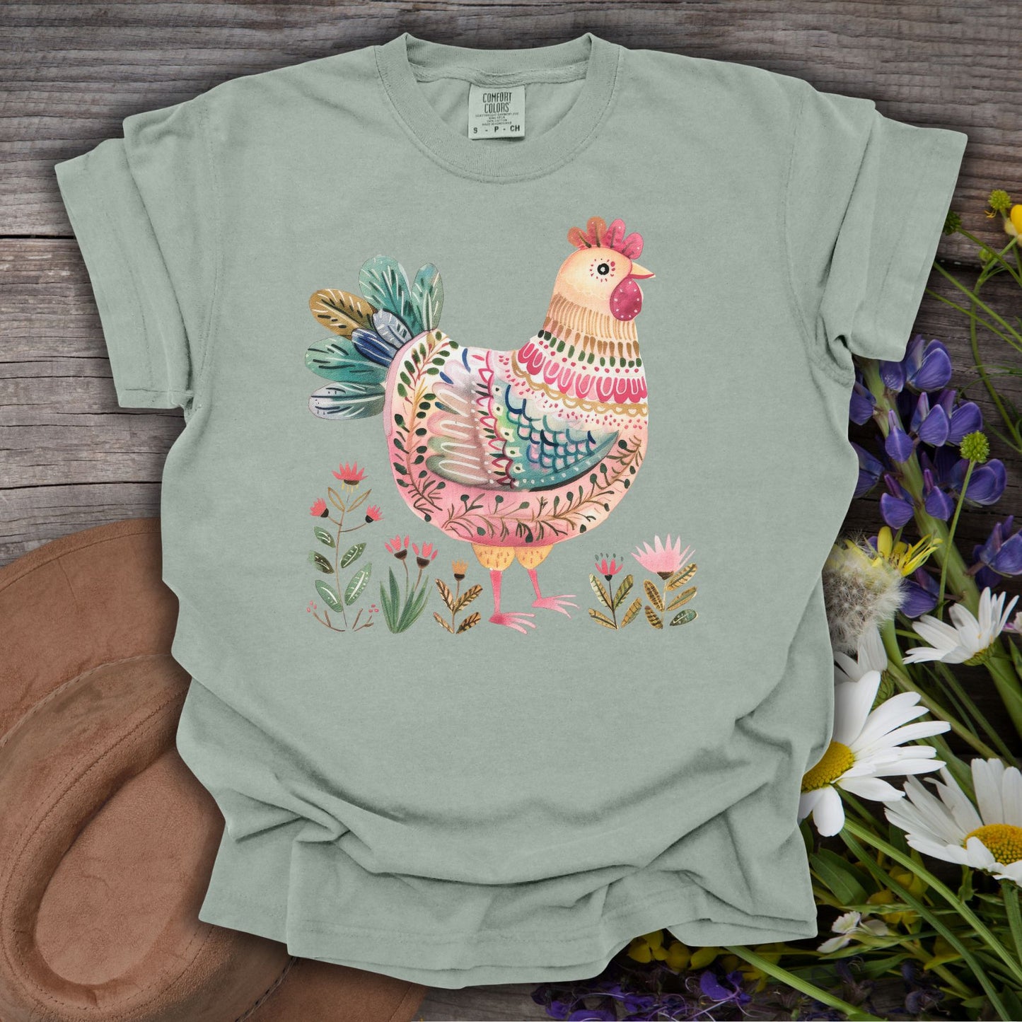 Folk Art Colorful Chicken T-Shirt