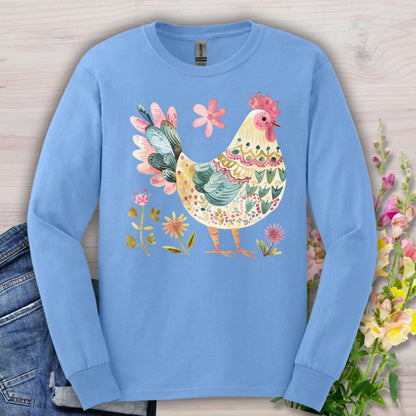 Folk Art Colorful Rooster Long Sleeve Tee