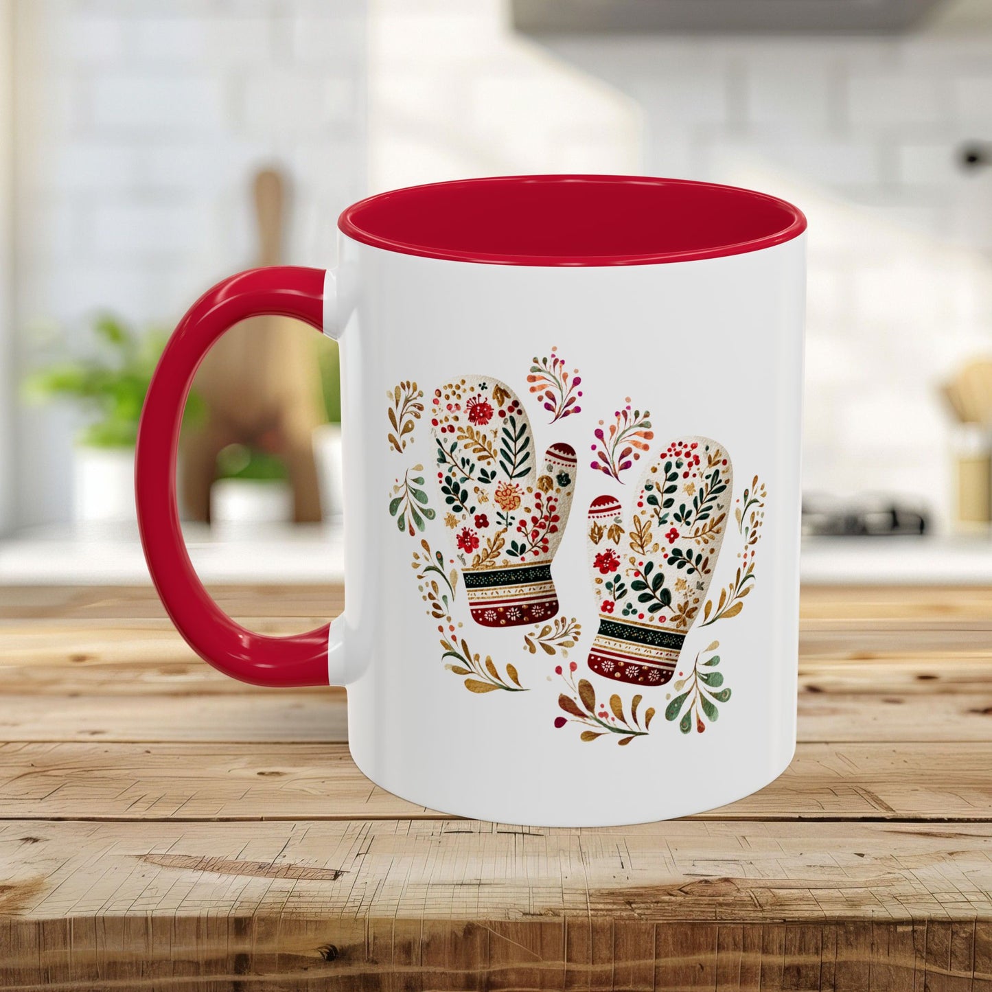 Folk Art Colorful Winter Mittens Mug (11oz & 15oz)